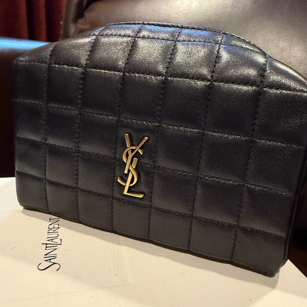 Saint Laurent Black Quilted Pouch with Gold Logo